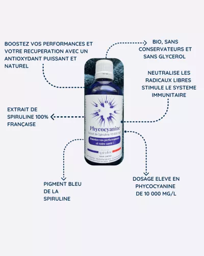 Phycocyanine Bio et Française 10 000 mg/L - sans conservateurs - 100 ml