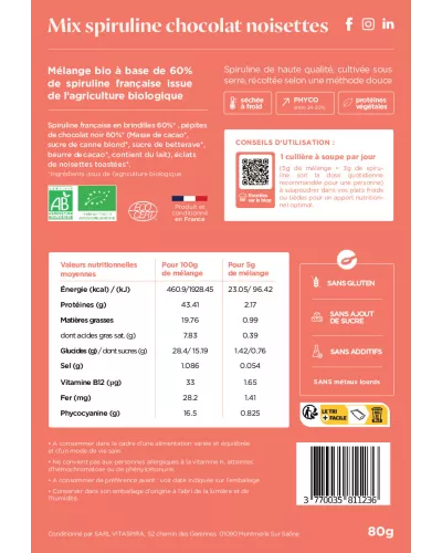 Mix Bio Spiruline Choco Noisettes - 80g
